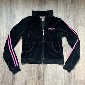 Hale Bob Black & Pink Velour Zip Up Track Jacket XS